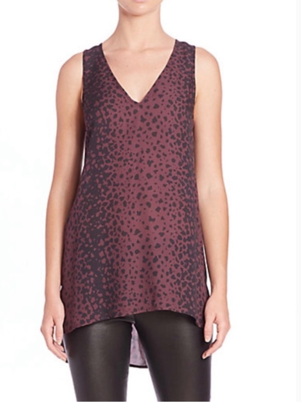 Vince Plum Leopard-Print V-Neck Sleeveless Tunic